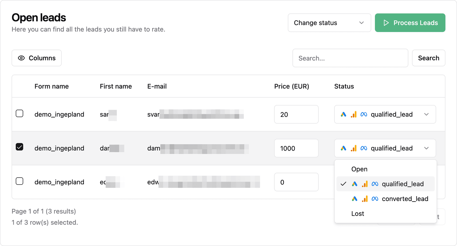 Lead qualification dashboard for agencies