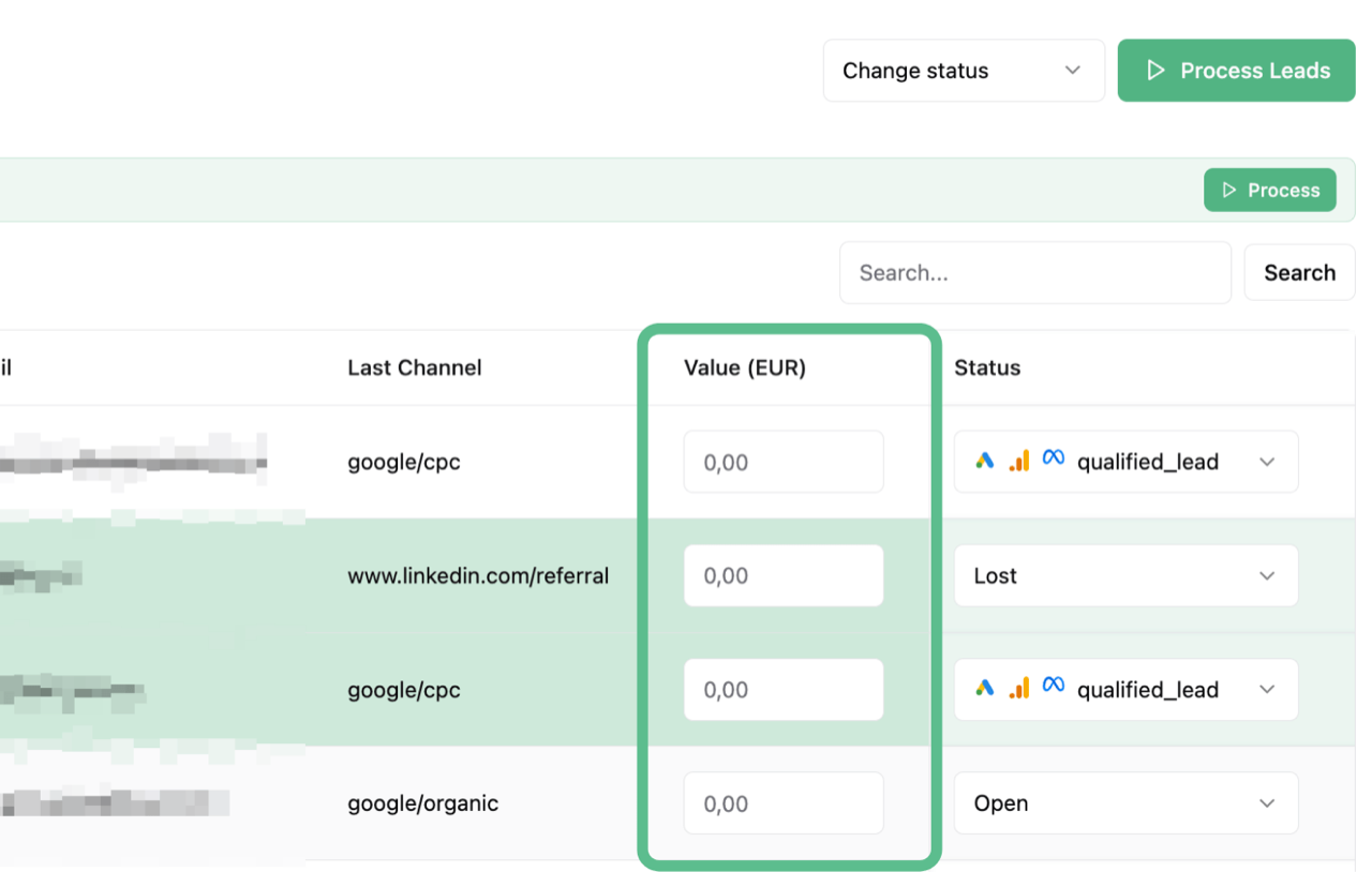 LeadTrackr lead value column, mobile view